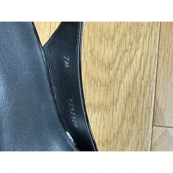 STUART WEITZMAN Wedge Womens 7 M Black Patent Leather Shoes Sling back Open Toe - Picture 9 of 9